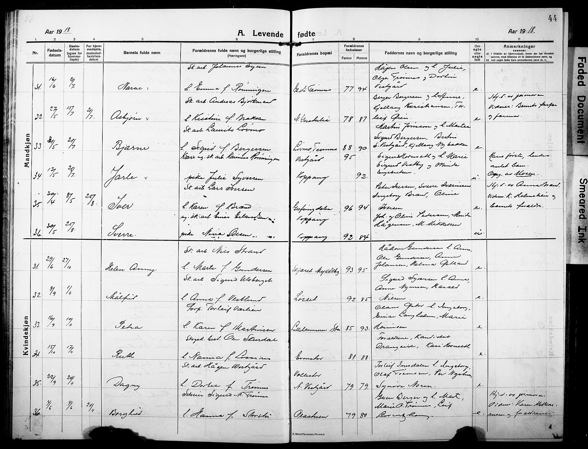 Stor-Elvdal prestekontor, AV/SAH-PREST-052/H/Ha/Hab/L0005: Parish register (copy) no. 5, 1913-1932, p. 44