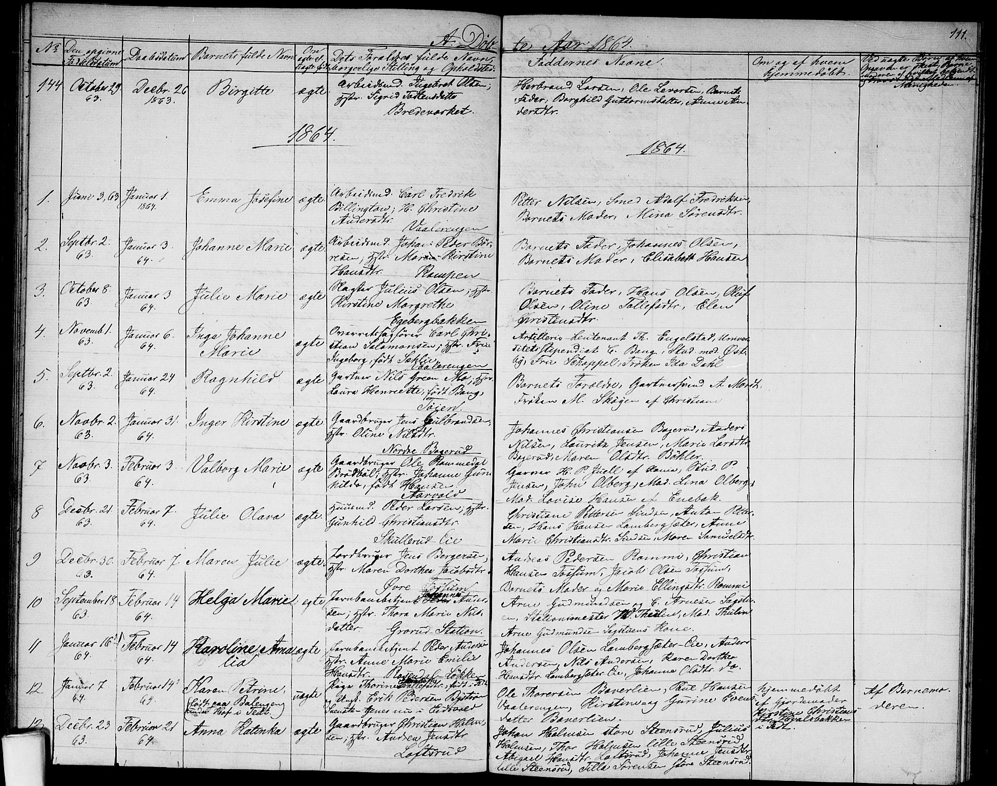 Østre Aker prestekontor Kirkebøker, SAO/A-10840/G/Ga/L0001: Parish register (copy) no. I 1, 1861-1864, p. 111
