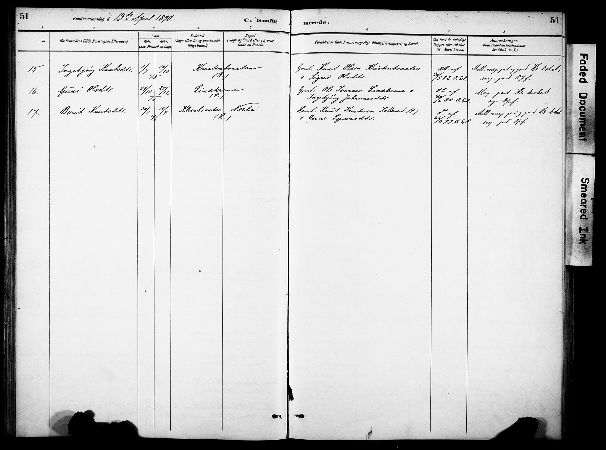 Sør-Aurdal prestekontor, SAH/PREST-128/H/Ha/Haa/L0010: Parish register (official) no. 10, 1886-1906, p. 51