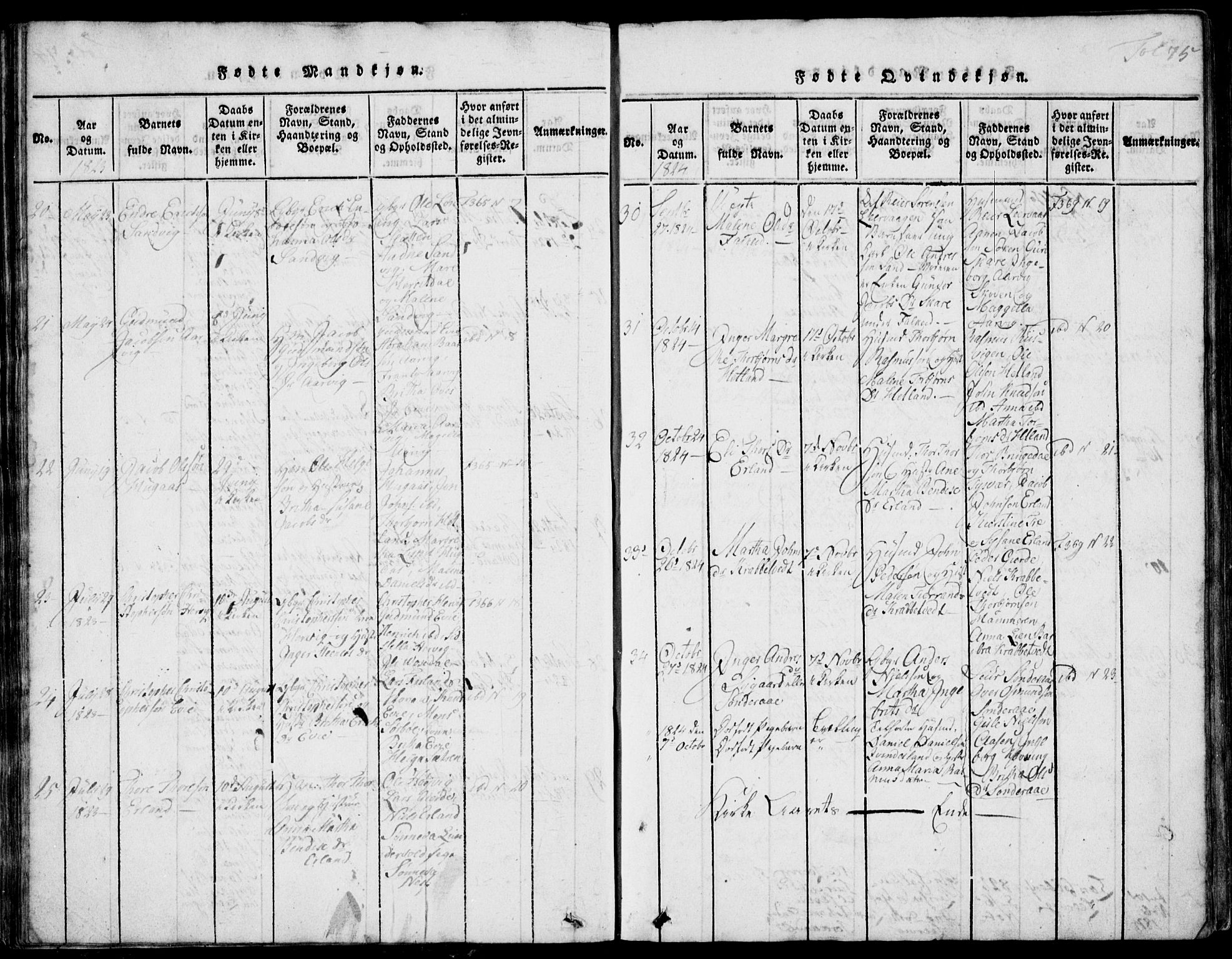 Skjold sokneprestkontor, AV/SAST-A-101847/H/Ha/Hab/L0002: Parish register (copy) no. B 2 /1, 1815-1830, p. 75