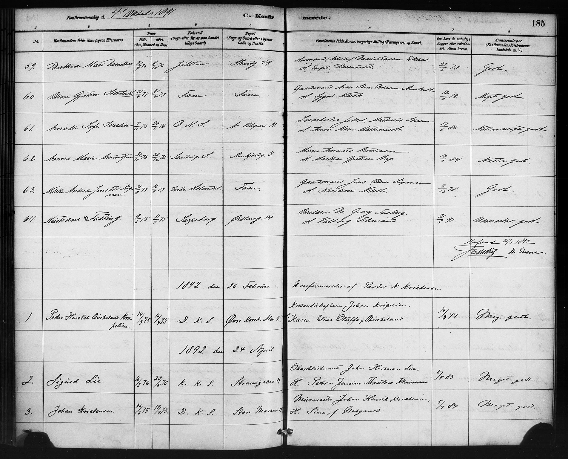 Korskirken sokneprestembete, SAB/A-76101/H/Haa/L0029: Parish register (official) no. C 5, 1880-1892, p. 185