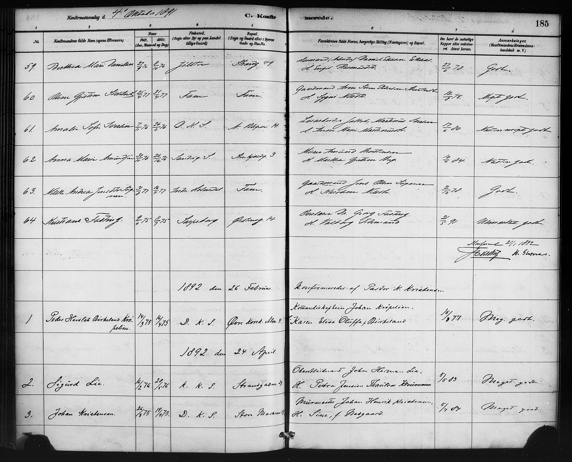 Korskirken sokneprestembete, AV/SAB-A-76101/H/Haa/L0029: Parish register (official) no. C 5, 1880-1892, p. 185