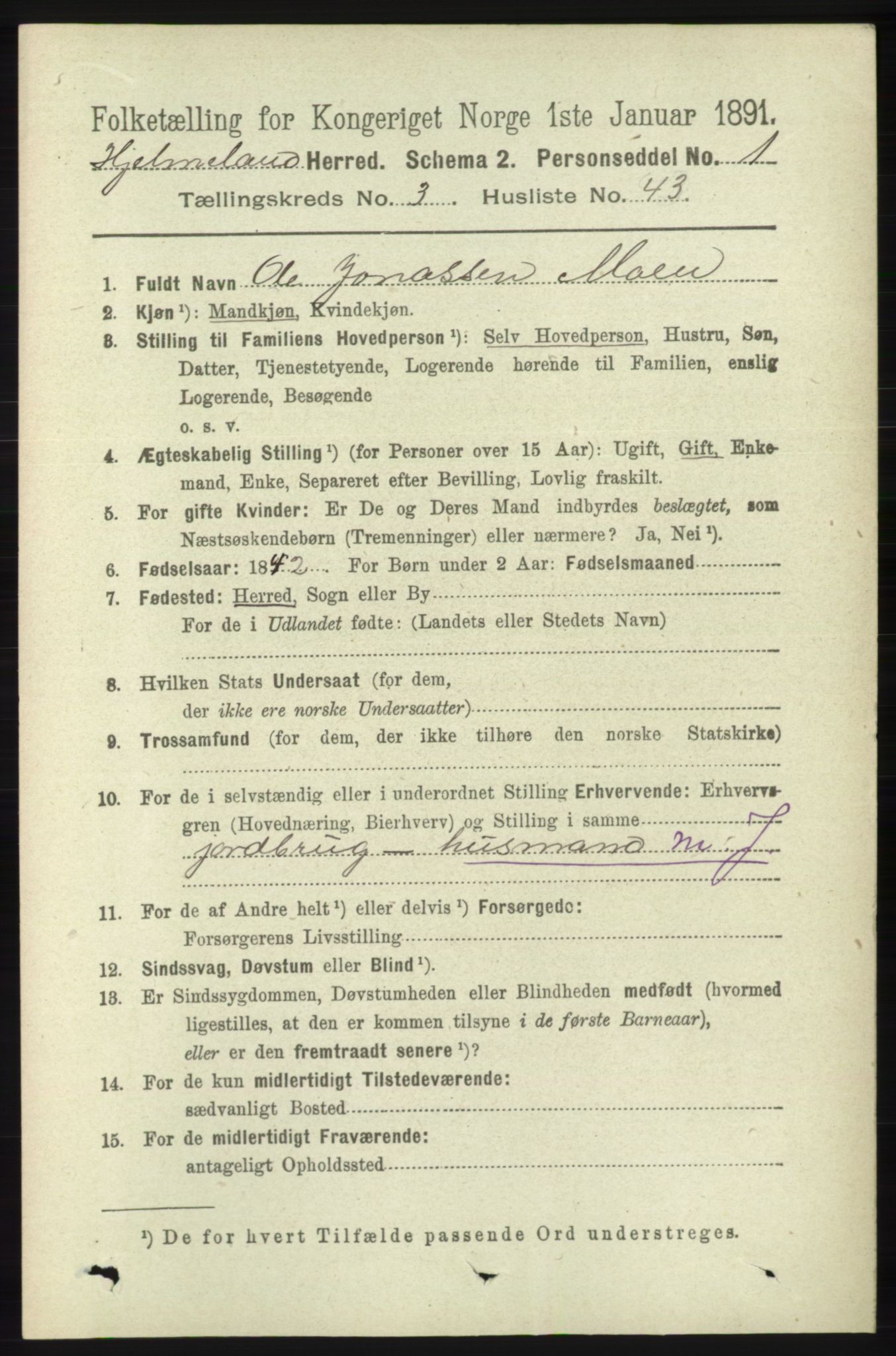 RA, 1891 census for 1133 Hjelmeland, 1891, p. 976