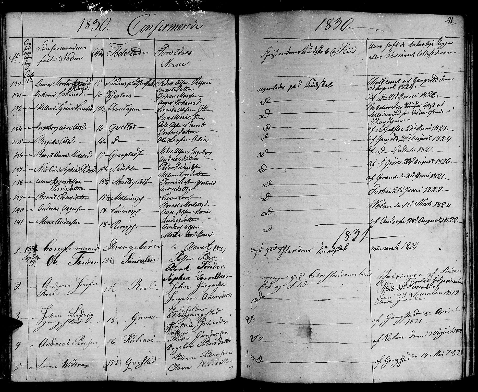 Ministerialprotokoller, klokkerbøker og fødselsregistre - Nord-Trøndelag, AV/SAT-A-1458/730/L0277: Parish register (official) no. 730A06 /1, 1830-1839, p. 41