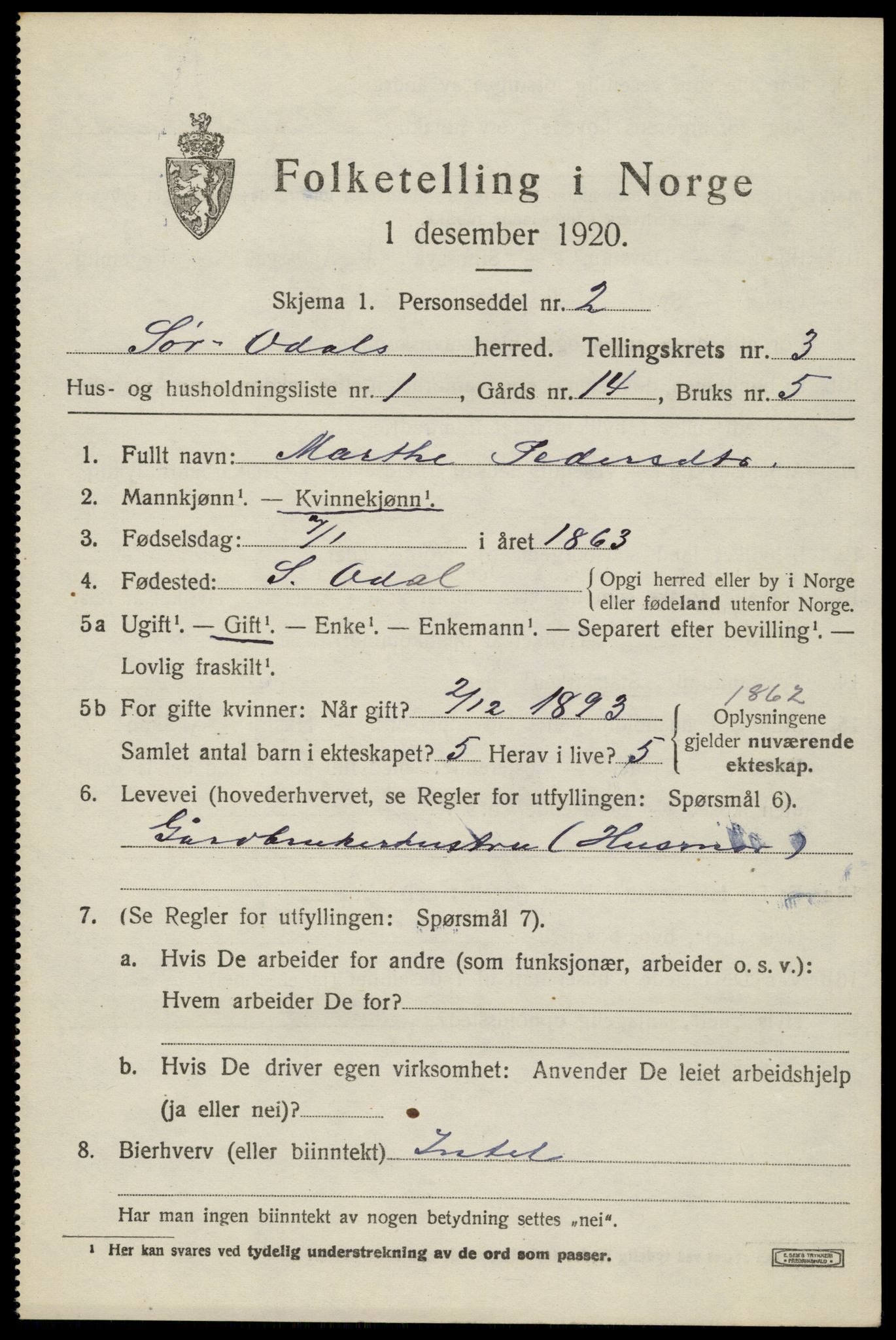 SAH, 1920 census for Sør-Odal, 1920, p. 4245