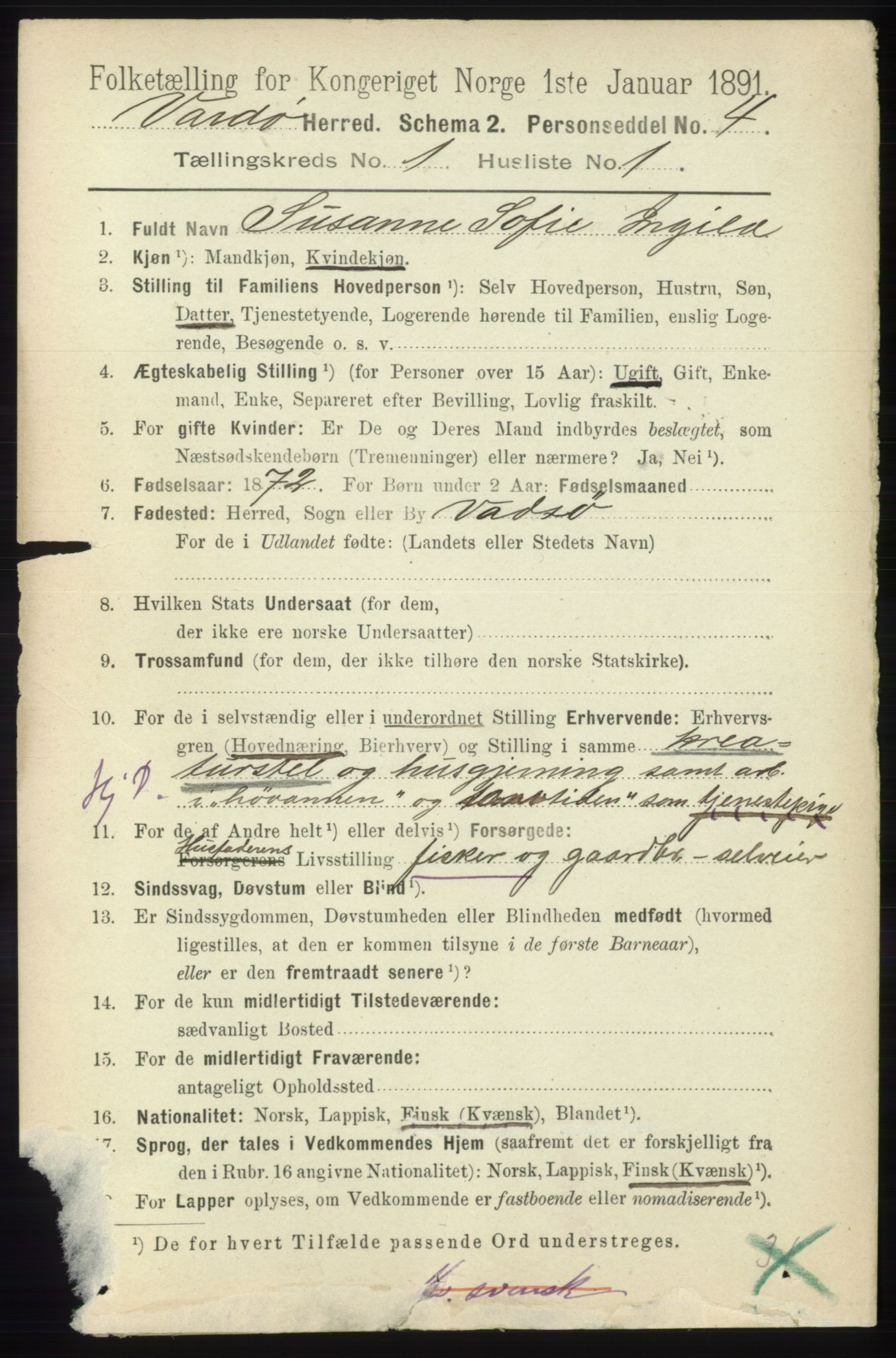 RA, 1891 census for 2028 Vardø, 1891, p. 47