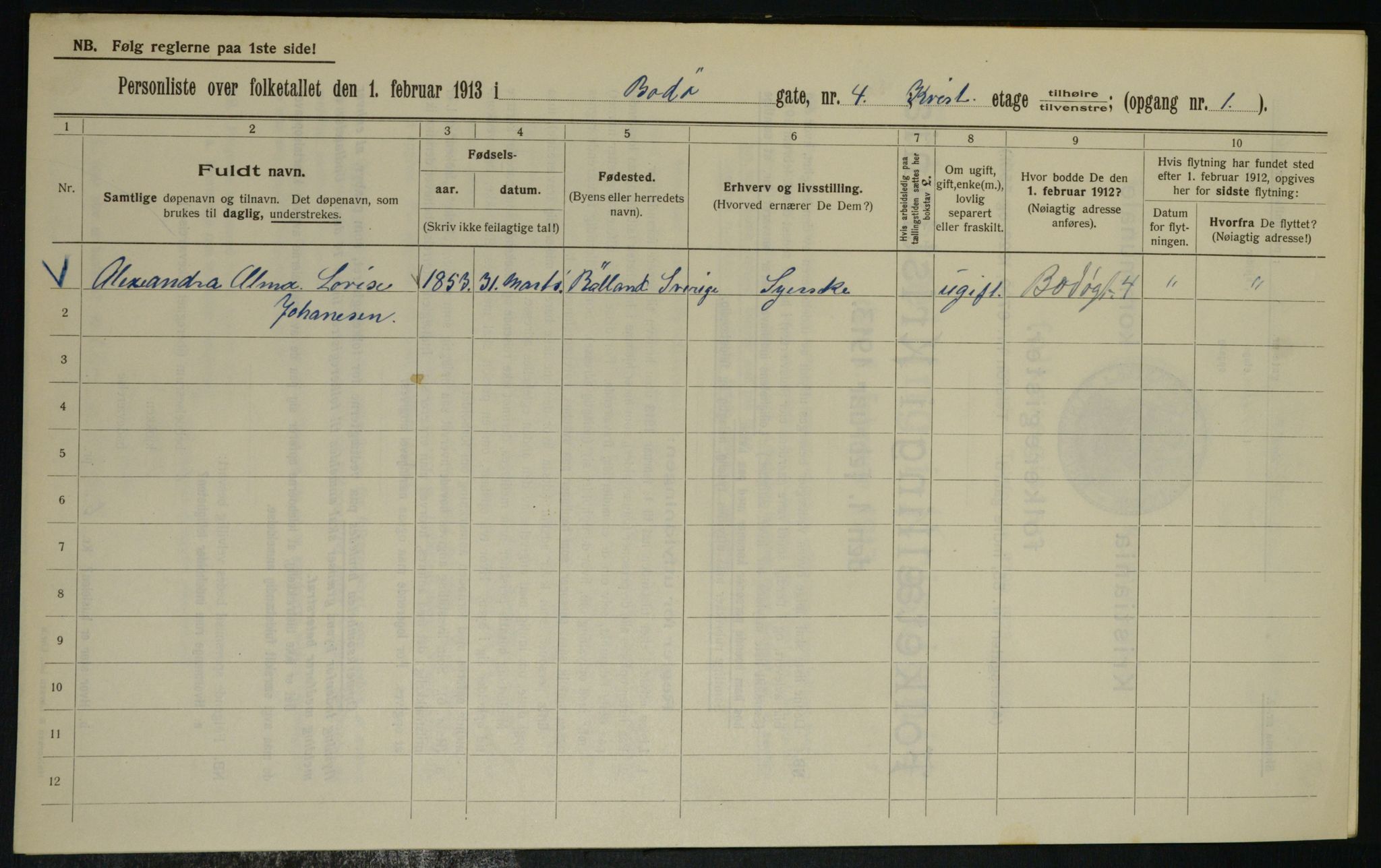 OBA, Municipal Census 1913 for Kristiania, 1913, p. 6576