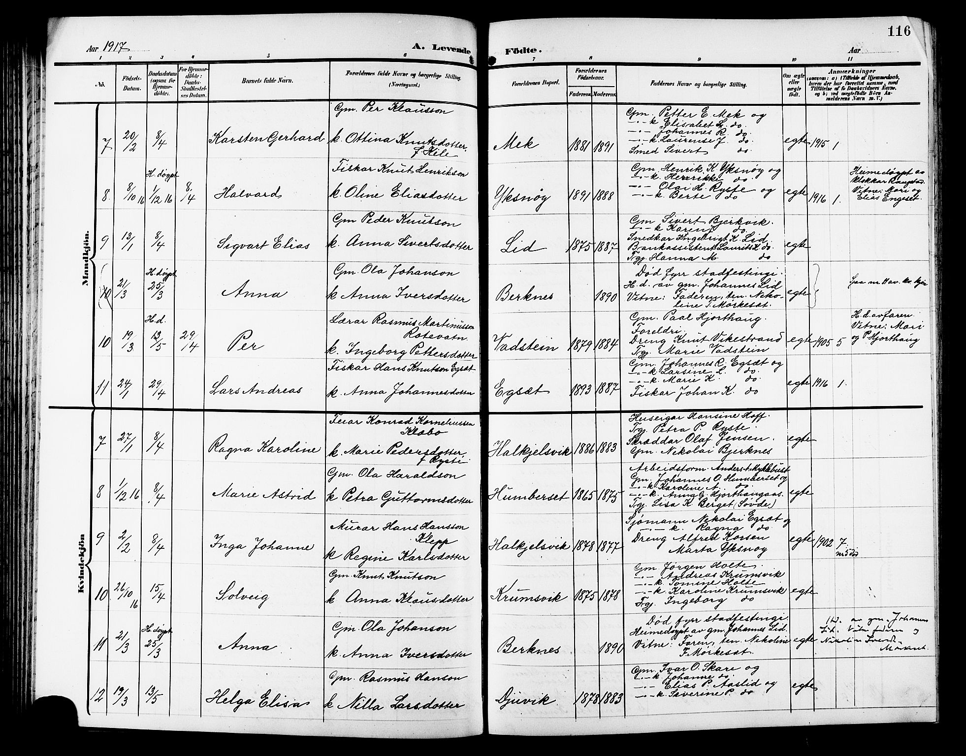 Ministerialprotokoller, klokkerbøker og fødselsregistre - Møre og Romsdal, SAT/A-1454/511/L0159: Parish register (copy) no. 511C05, 1902-1920, p. 116