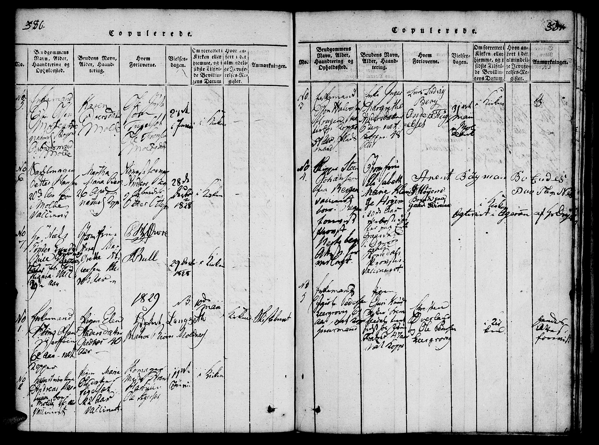 Ministerialprotokoller, klokkerbøker og fødselsregistre - Møre og Romsdal, SAT/A-1454/558/L0688: Parish register (official) no. 558A02, 1818-1843, p. 386-387
