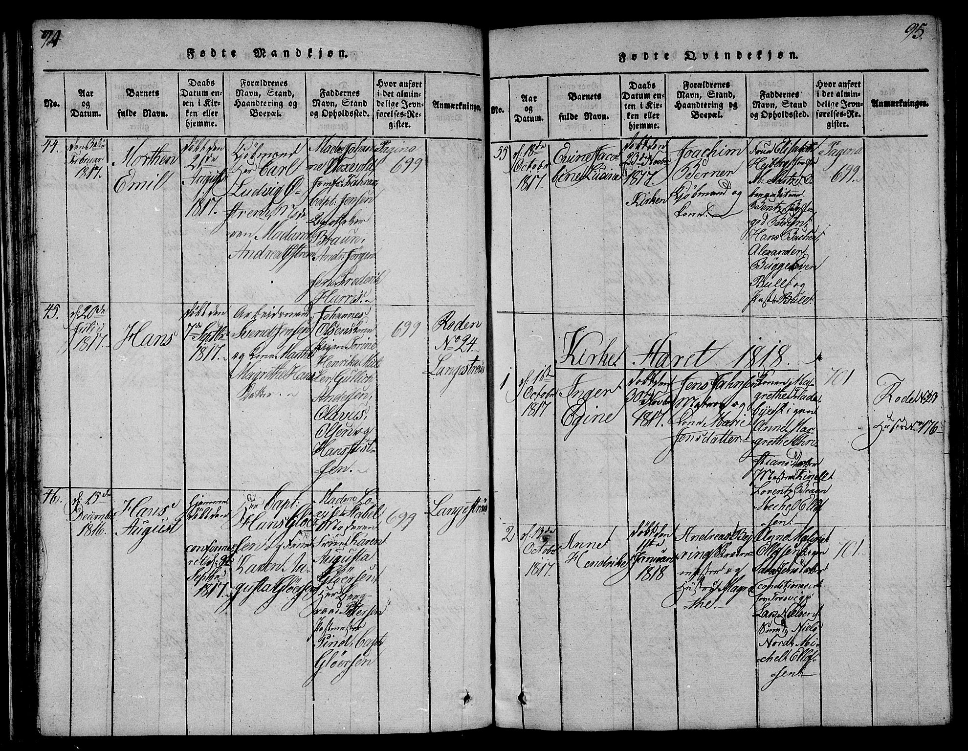 Larvik kirkebøker, SAKO/A-352/F/Fa/L0001: Parish register (official) no. I 1, 1814-1825, p. 94-95