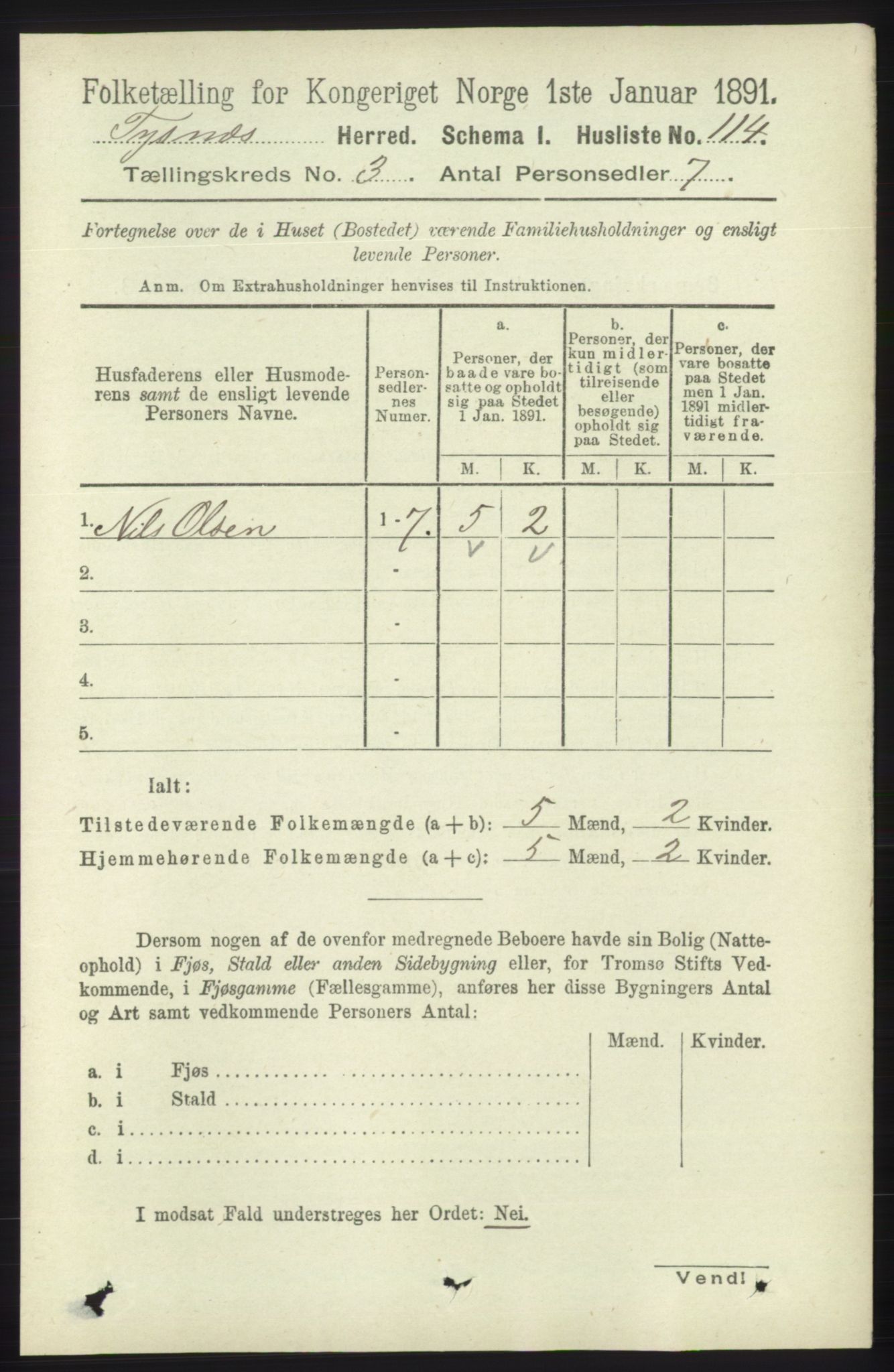 RA, 1891 census for 1223 Tysnes, 1891, p. 840