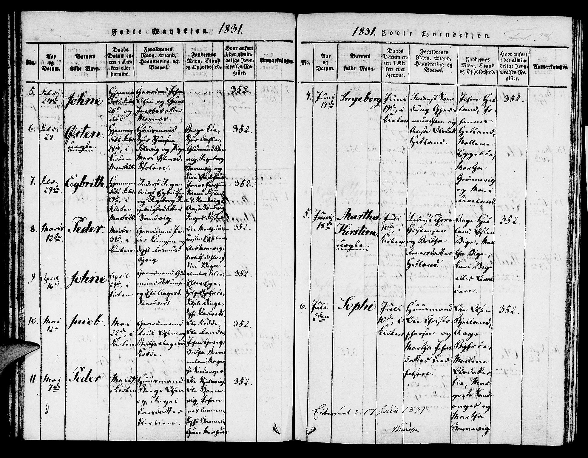 Hjelmeland sokneprestkontor, AV/SAST-A-101843/01/IV/L0004: Parish register (official) no. A 4, 1816-1834, p. 38