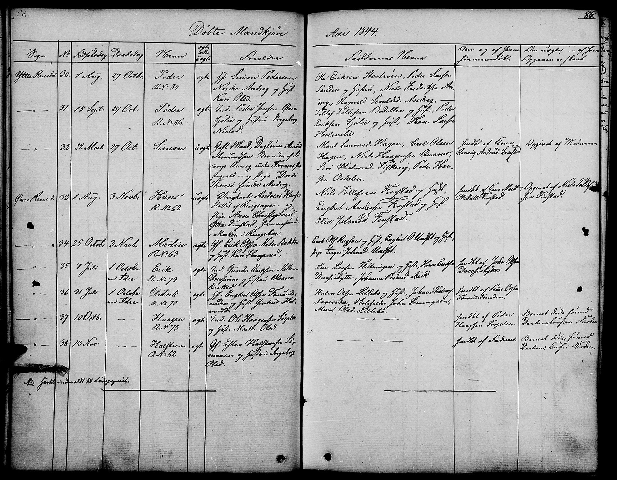 Rendalen prestekontor, AV/SAH-PREST-054/H/Ha/Haa/L0004: Parish register (official) no. 4, 1829-1852, p. 86