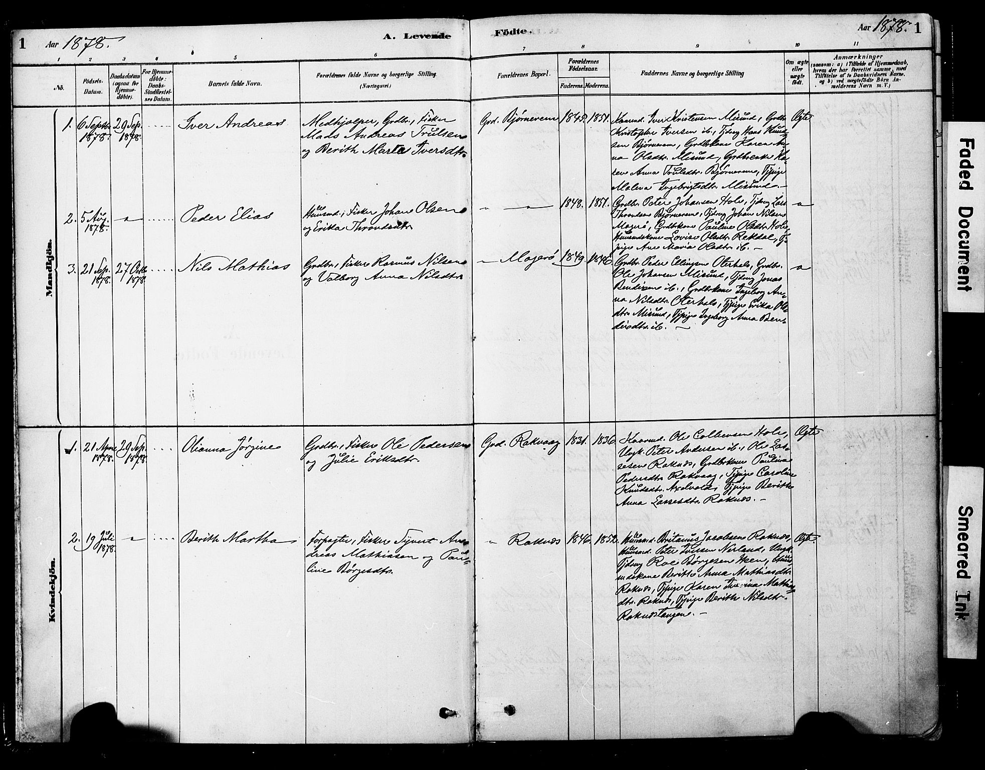 Ministerialprotokoller, klokkerbøker og fødselsregistre - Møre og Romsdal, AV/SAT-A-1454/563/L0736: Parish register (official) no. 563A01, 1878-1903, p. 1