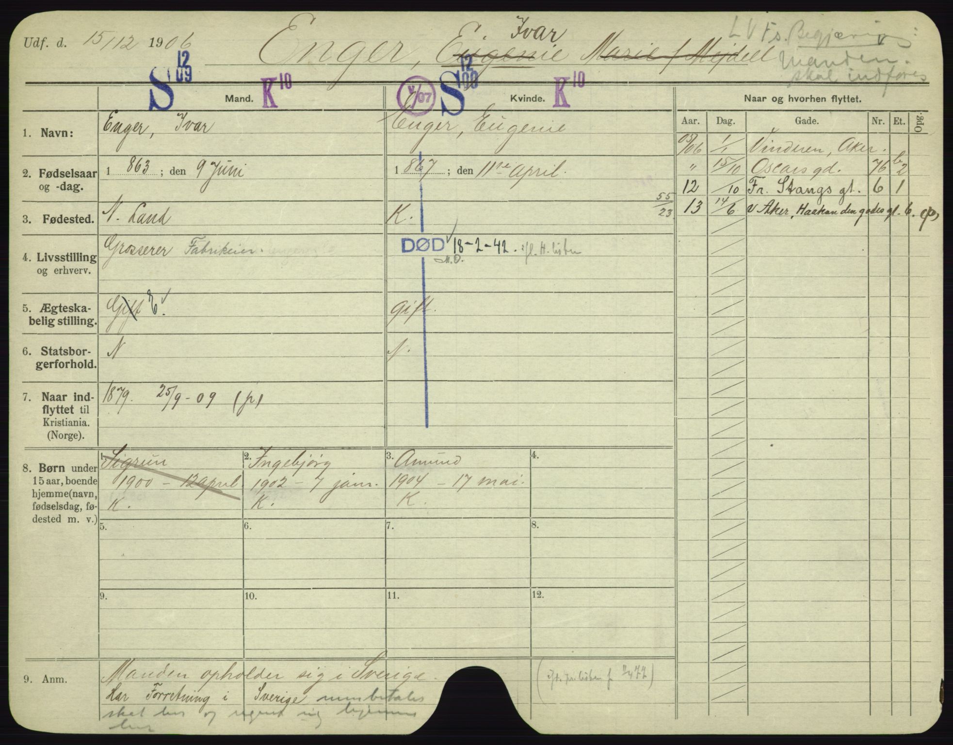 Oslo folkeregister, Registerkort, AV/SAO-A-11715/F/Fa/Fac/L0002: Menn, 1906-1914, p. 997a