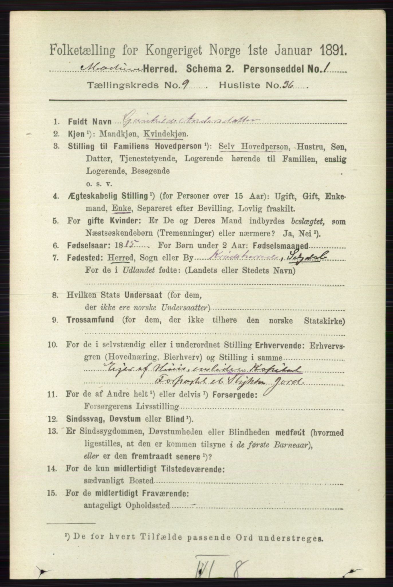 RA, 1891 census for 0623 Modum, 1891, p. 3674