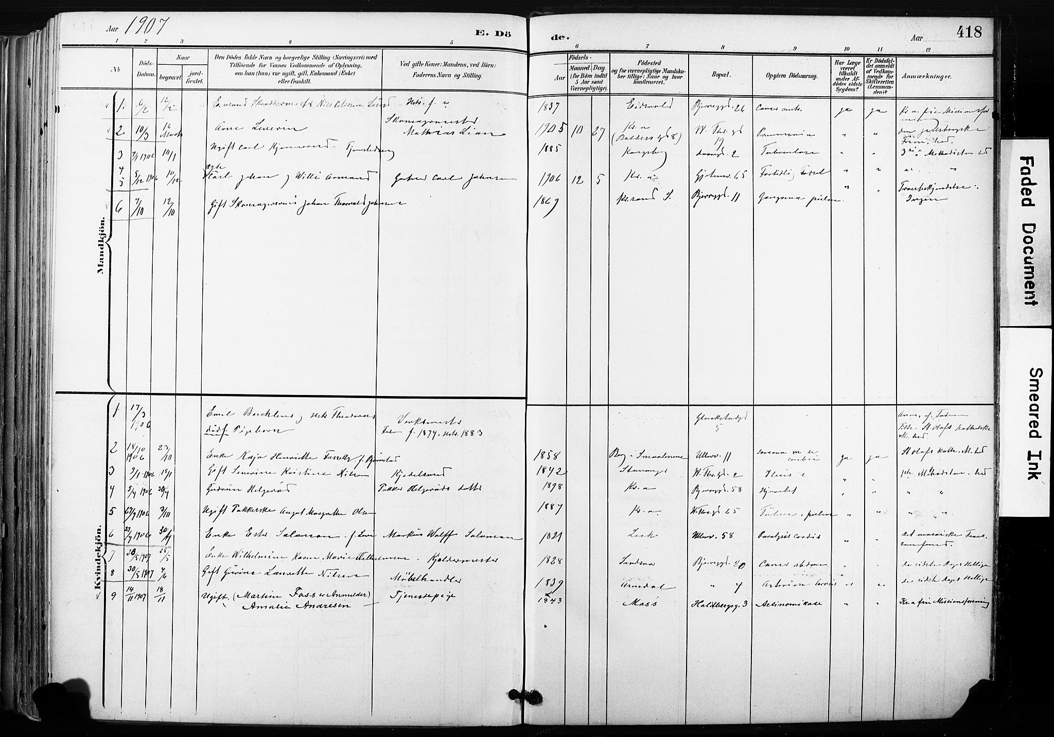 Gamle Aker prestekontor Kirkebøker, SAO/A-10617a/F/L0013: Parish register (official) no. 13, 1901-1908, p. 418