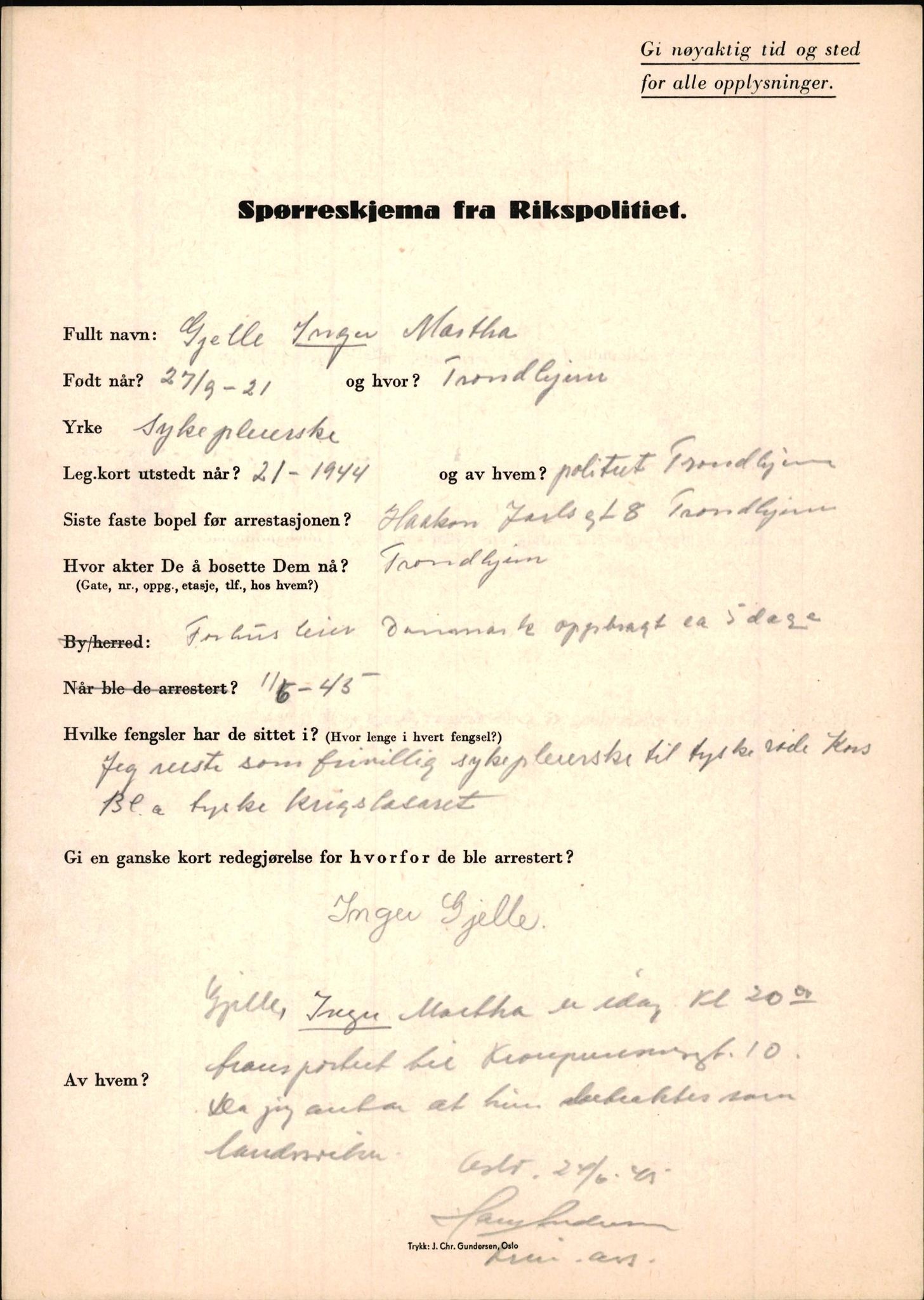Rikspolitisjefen, AV/RA-S-1560/L/L0005: Gidske, Peder Martin -  Hansell, Georg, 1940-1945, p. 43