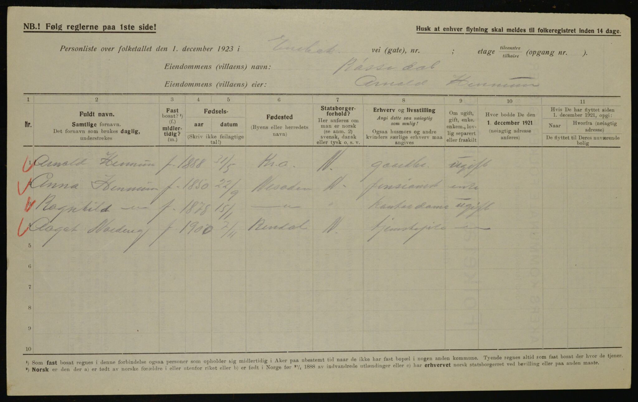 , Municipal Census 1923 for Aker, 1923, p. 38685