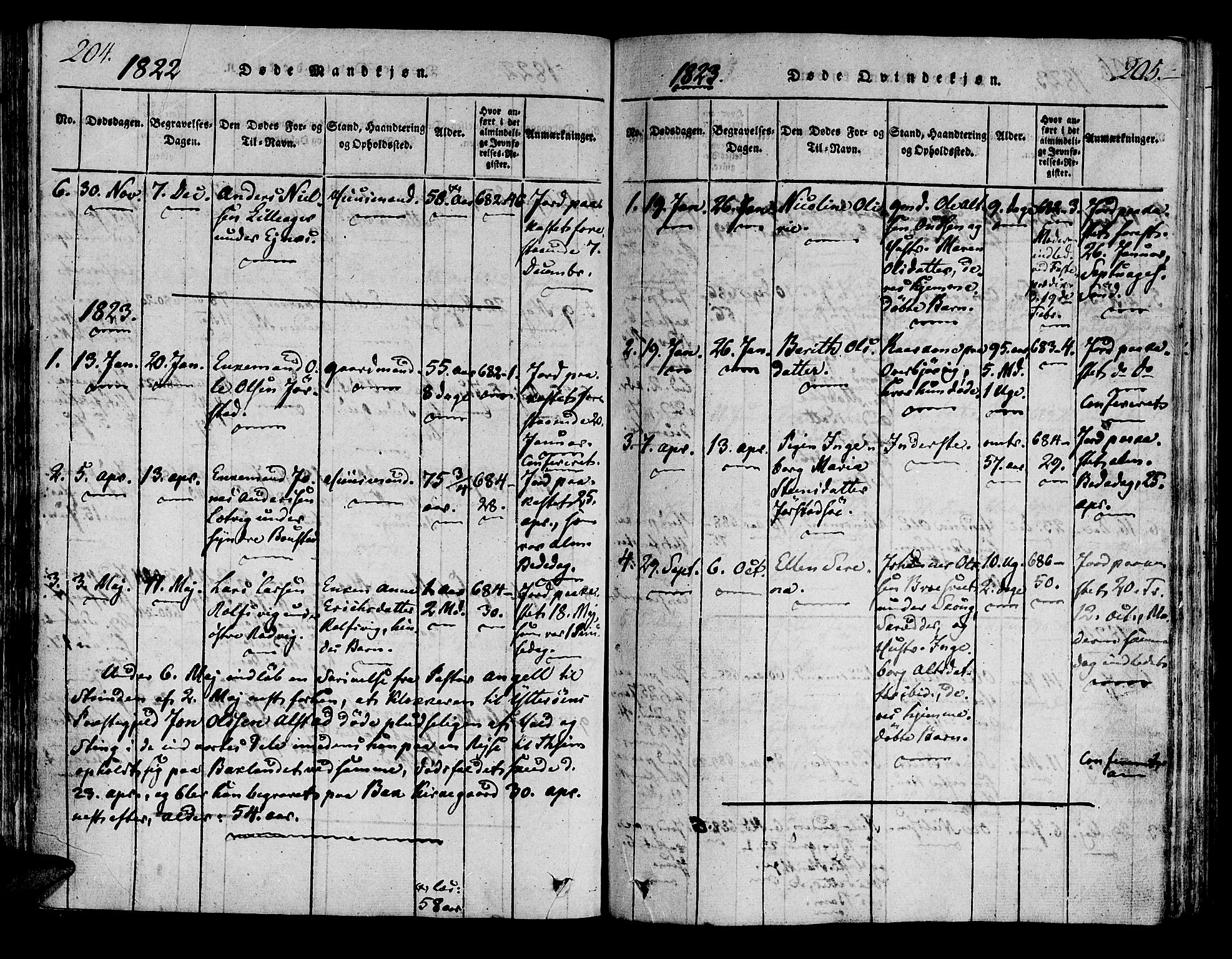 Ministerialprotokoller, klokkerbøker og fødselsregistre - Nord-Trøndelag, AV/SAT-A-1458/722/L0217: Parish register (official) no. 722A04, 1817-1842, p. 204-205