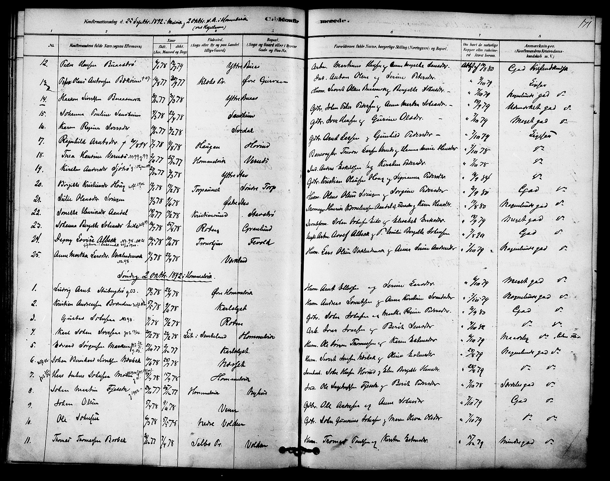 Ministerialprotokoller, klokkerbøker og fødselsregistre - Sør-Trøndelag, AV/SAT-A-1456/616/L0410: Parish register (official) no. 616A07, 1878-1893, p. 171