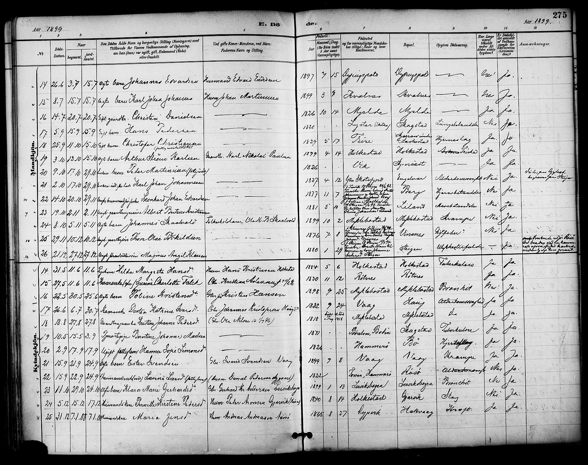 Ministerialprotokoller, klokkerbøker og fødselsregistre - Nordland, SAT/A-1459/855/L0803: Parish register (official) no. 855A11, 1887-1905, p. 275