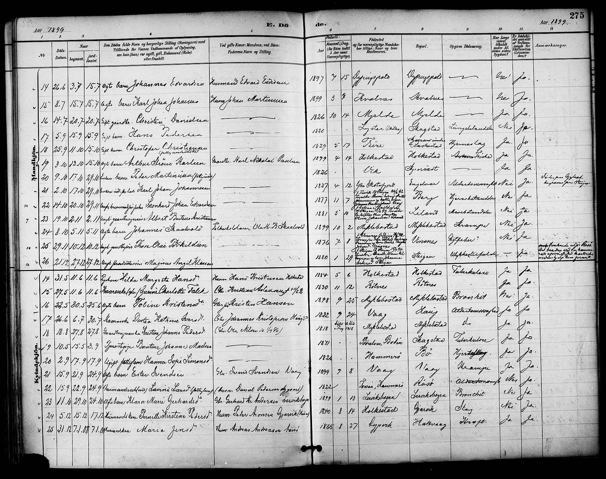 Ministerialprotokoller, klokkerbøker og fødselsregistre - Nordland, AV/SAT-A-1459/855/L0803: Parish register (official) no. 855A11, 1887-1905, p. 275