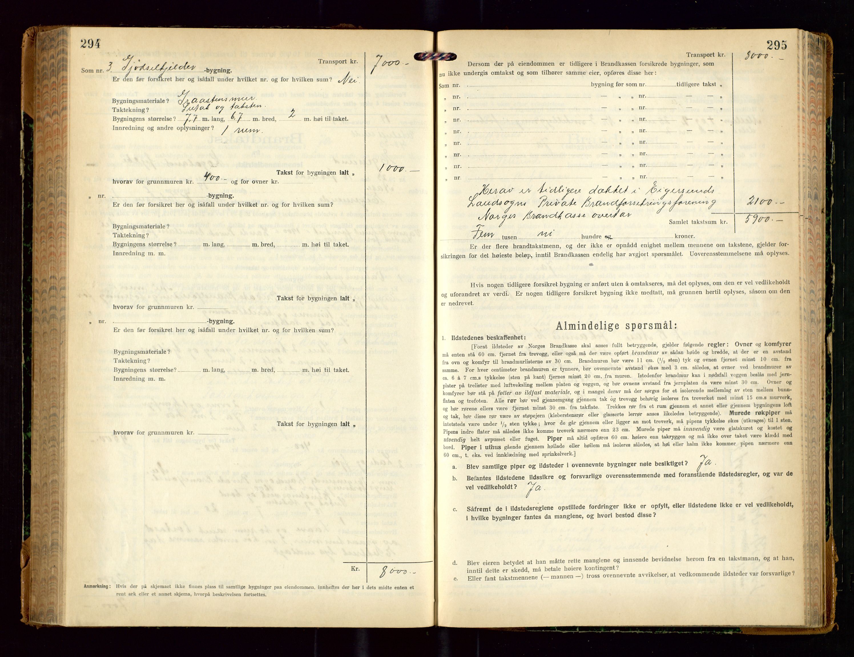 Eigersund lensmannskontor, SAST/A-100171/Gob/L0004: "Branntakstprotokoll", 1921-1925, p. 294-295