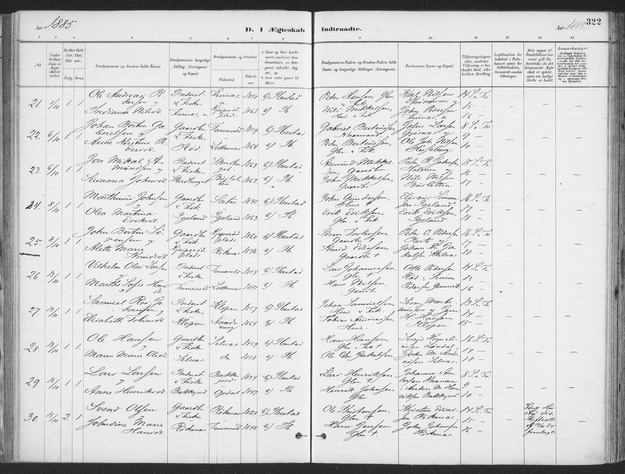 Ibestad sokneprestembete, SATØ/S-0077/H/Ha/Haa/L0011kirke: Parish register (official) no. 11, 1880-1889, p. 322