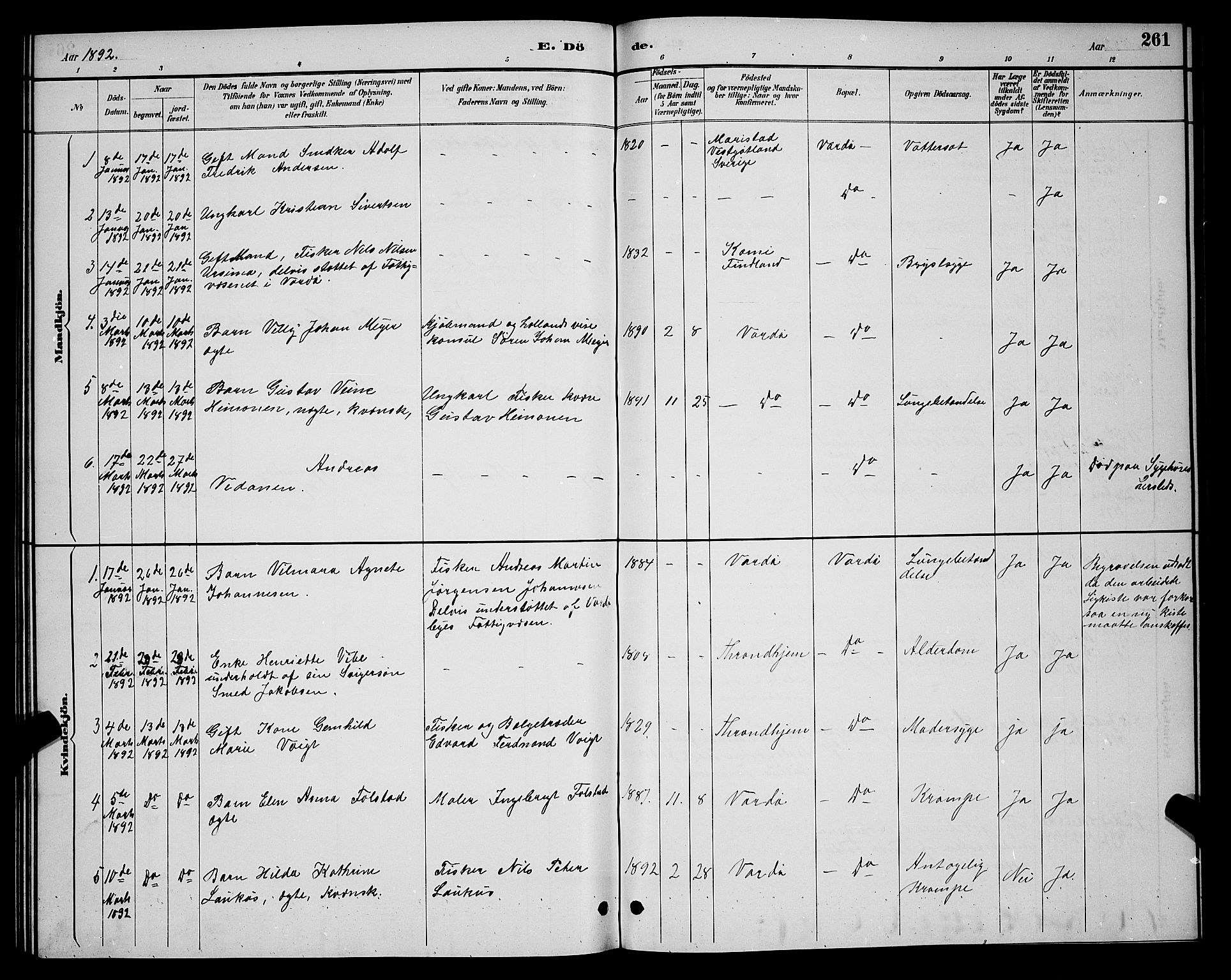 Vardø sokneprestkontor, AV/SATØ-S-1332/H/Hb/L0005klokker: Parish register (copy) no. 5, 1887-1892, p. 261