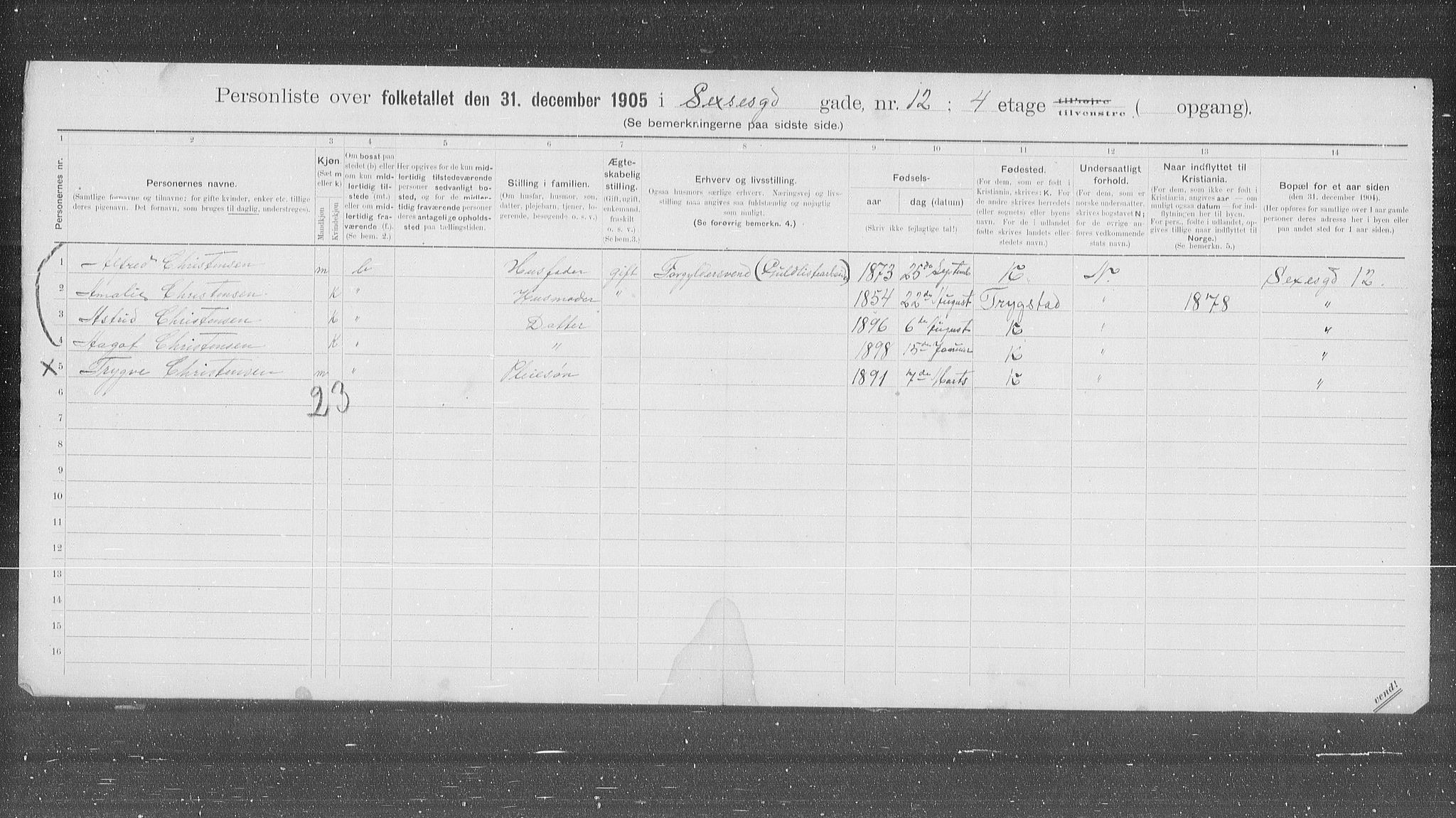 OBA, Municipal Census 1905 for Kristiania, 1905, p. 49238