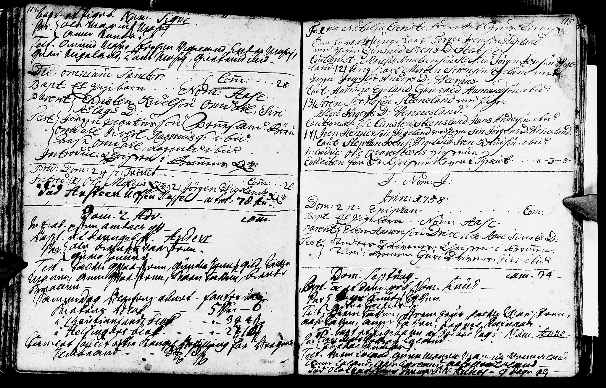 Vennesla sokneprestkontor, SAK/1111-0045/Fa/Fab/L0001: Parish register (official) no. A 1, 1741-1794, p. 114-115