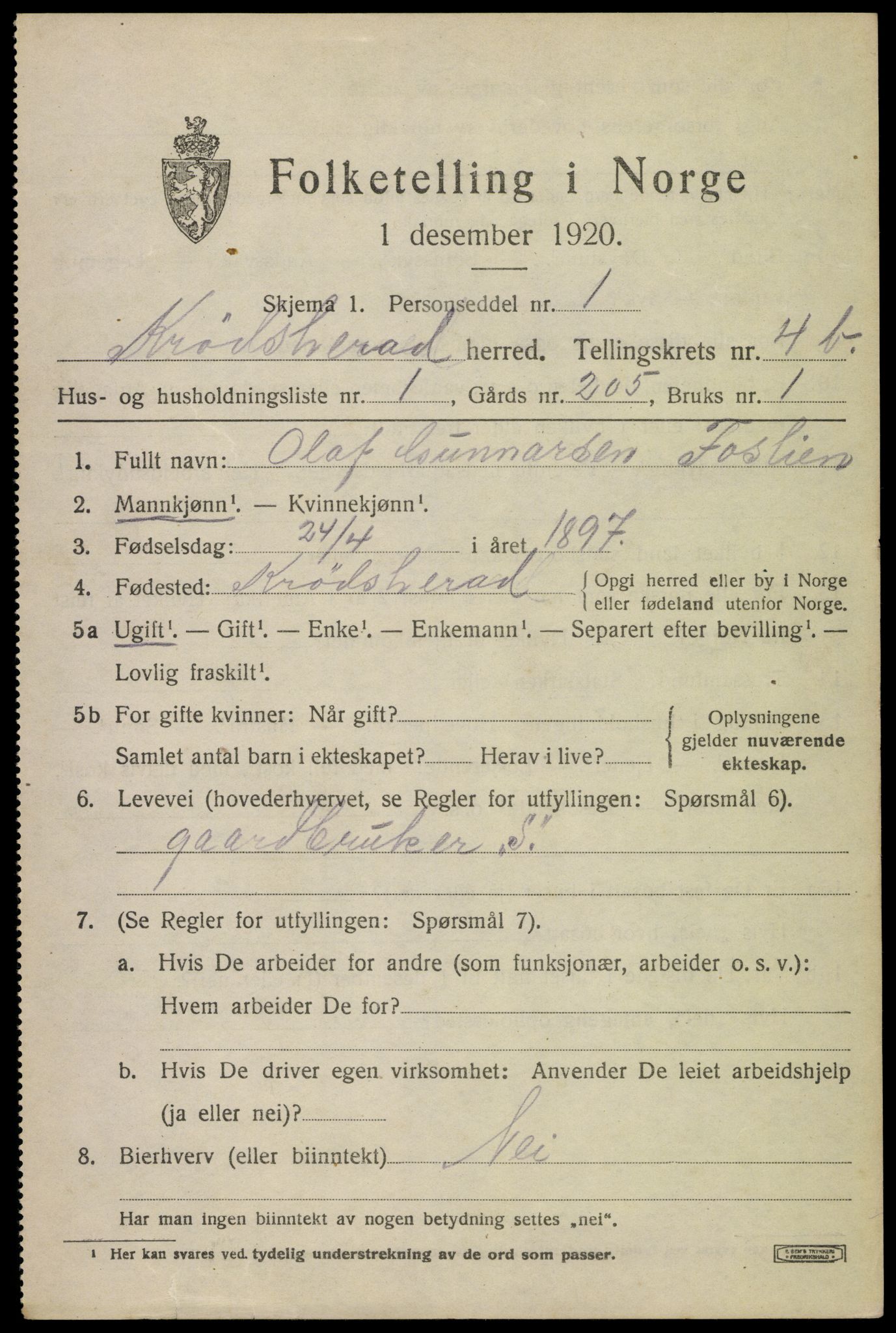 SAKO, 1920 census for Krødsherad, 1920, p. 4949