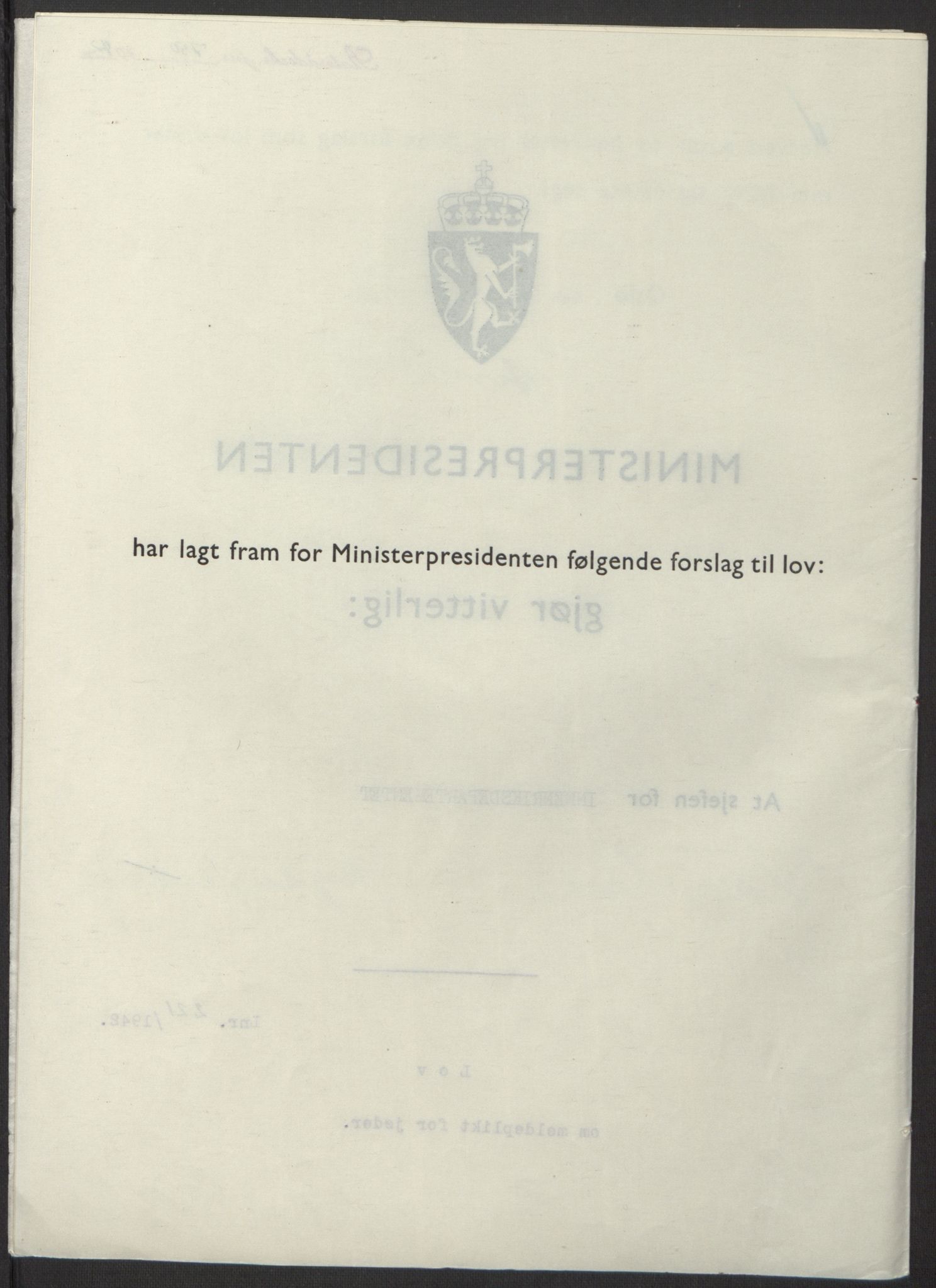 NS-administrasjonen 1940-1945 (Statsrådsekretariatet, de kommisariske statsråder mm), RA/S-4279/D/Db/L0098: Lover II, 1942, p. 521