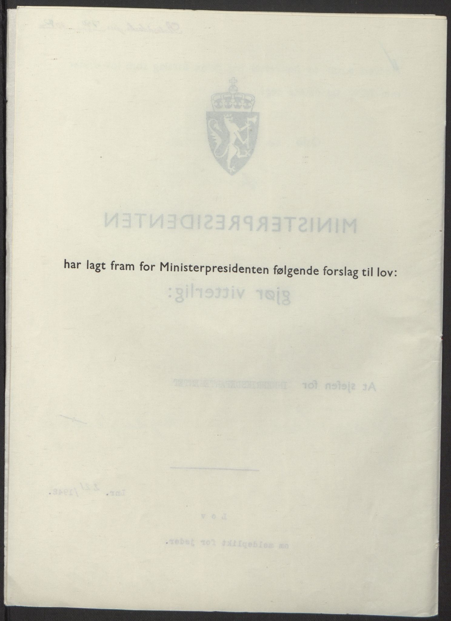 NS-administrasjonen 1940-1945 (Statsrådsekretariatet, de kommisariske statsråder mm), AV/RA-S-4279/D/Db/L0098: Lover II, 1942, p. 521