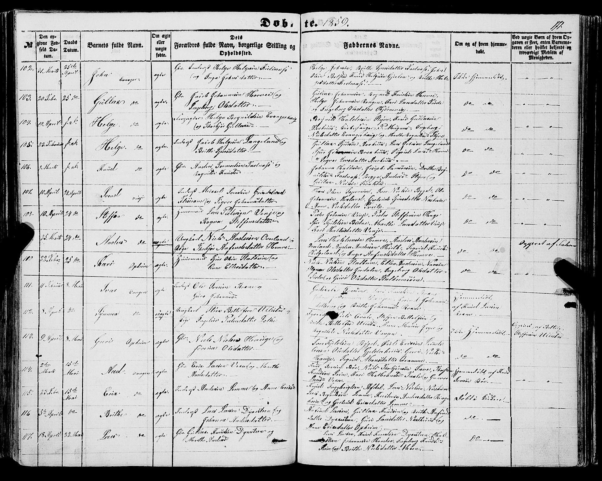 Voss sokneprestembete, SAB/A-79001/H/Haa: Parish register (official) no. A 16, 1849-1863, p. 171