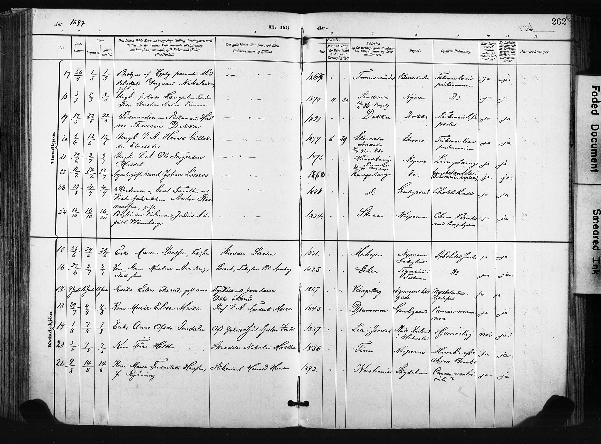 Kongsberg kirkebøker, AV/SAKO-A-22/F/Fb/L0003: Parish register (official) no. II 3, 1896-1905, p. 262