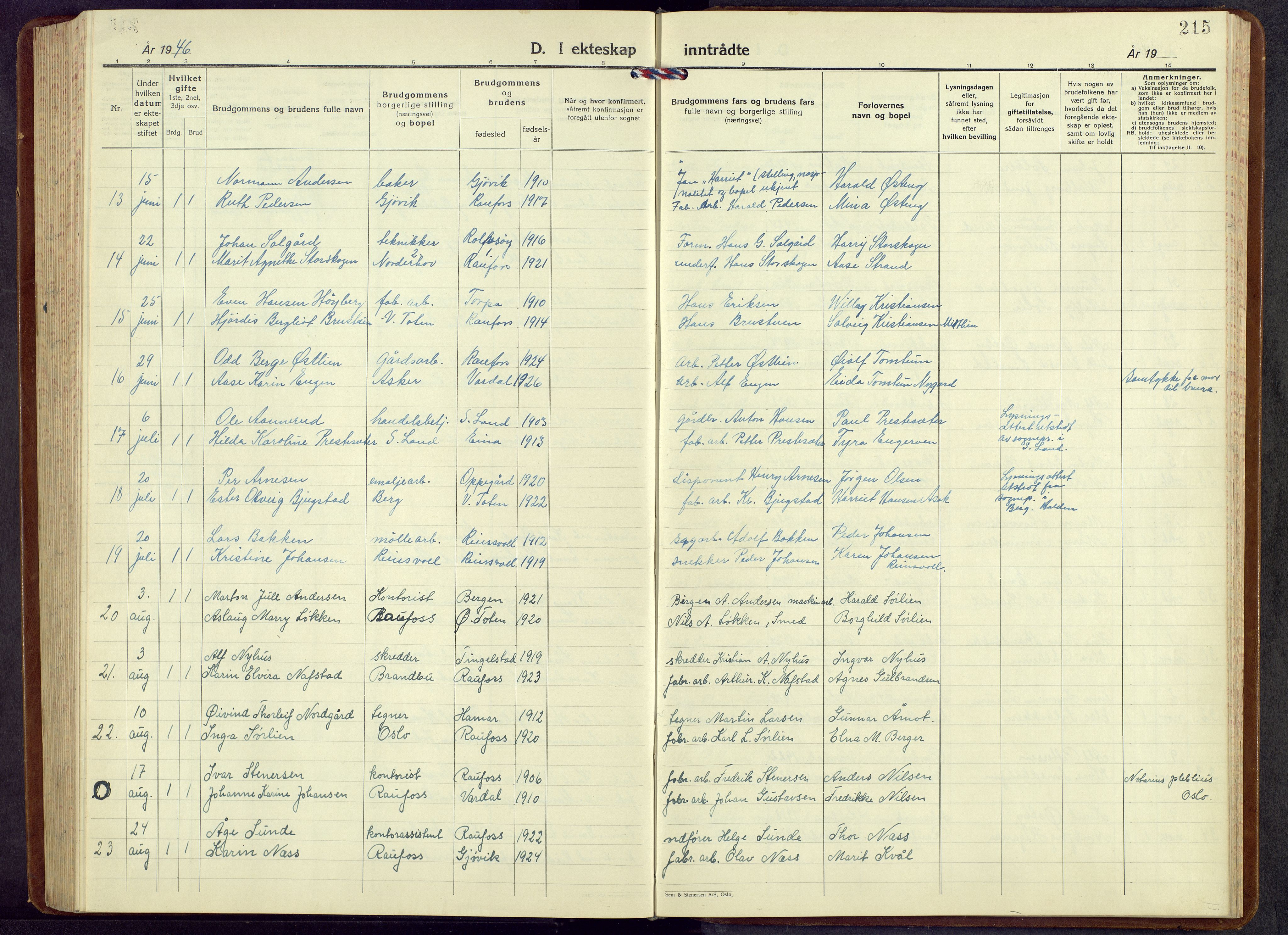 Vestre Toten prestekontor, AV/SAH-PREST-108/H/Ha/Hab/L0013: Parish register (copy) no. 13, 1940-1956, p. 215