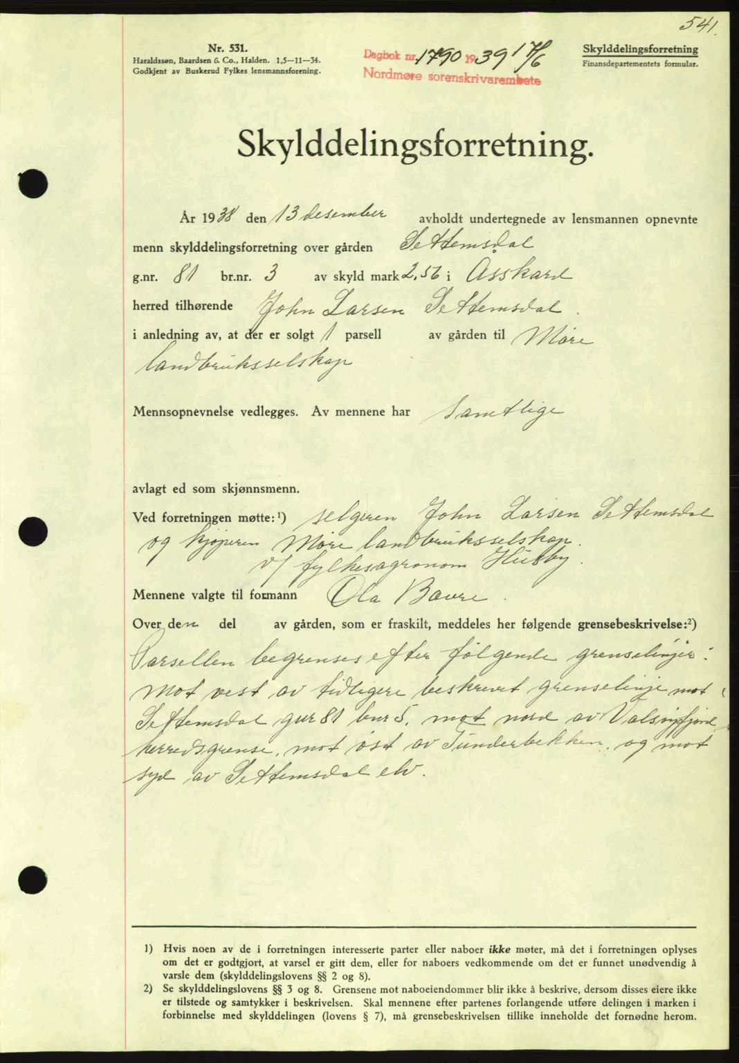 Nordmøre sorenskriveri, AV/SAT-A-4132/1/2/2Ca: Mortgage book no. A86, 1939-1939, Diary no: : 1790/1939