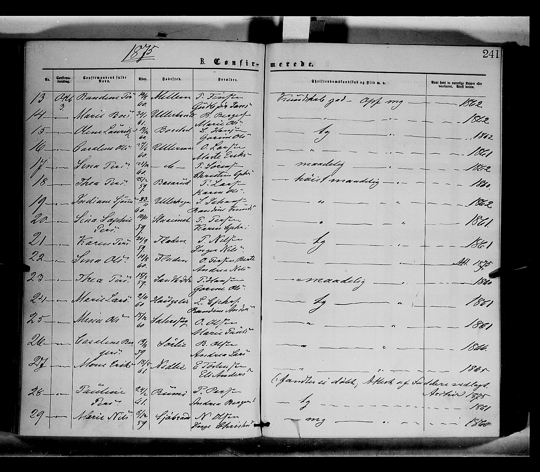 Sør-Odal prestekontor, AV/SAH-PREST-030/H/Ha/Haa/L0004: Parish register (official) no. 4, 1870-1875, p. 241