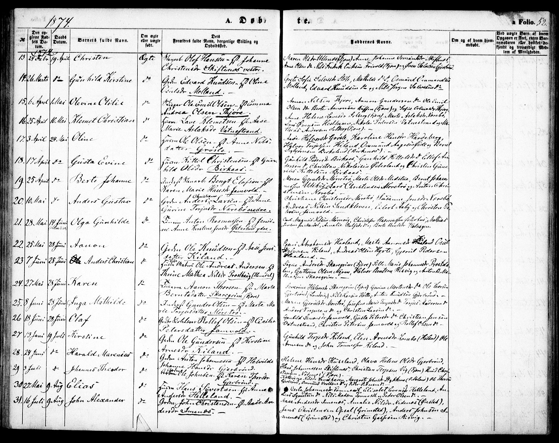 Hommedal sokneprestkontor, SAK/1111-0023/F/Fa/Fab/L0005: Parish register (official) no. A 5, 1861-1877, p. 52