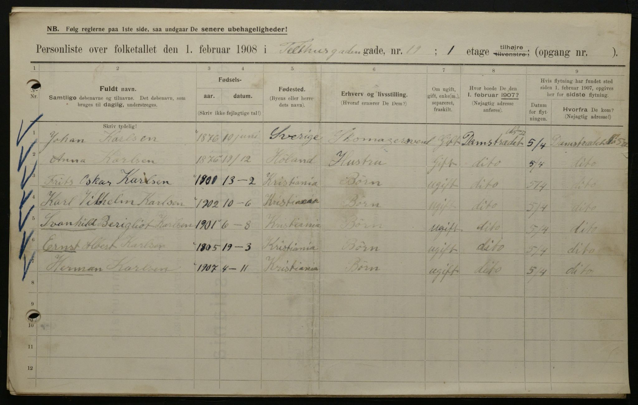 OBA, Municipal Census 1908 for Kristiania, 1908, p. 96763