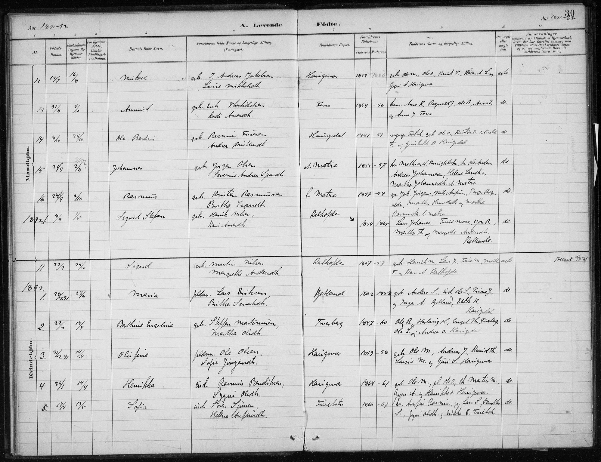 Masfjorden Sokneprestembete, AV/SAB-A-77001: Parish register (official) no. C  1, 1882-1896, p. 30