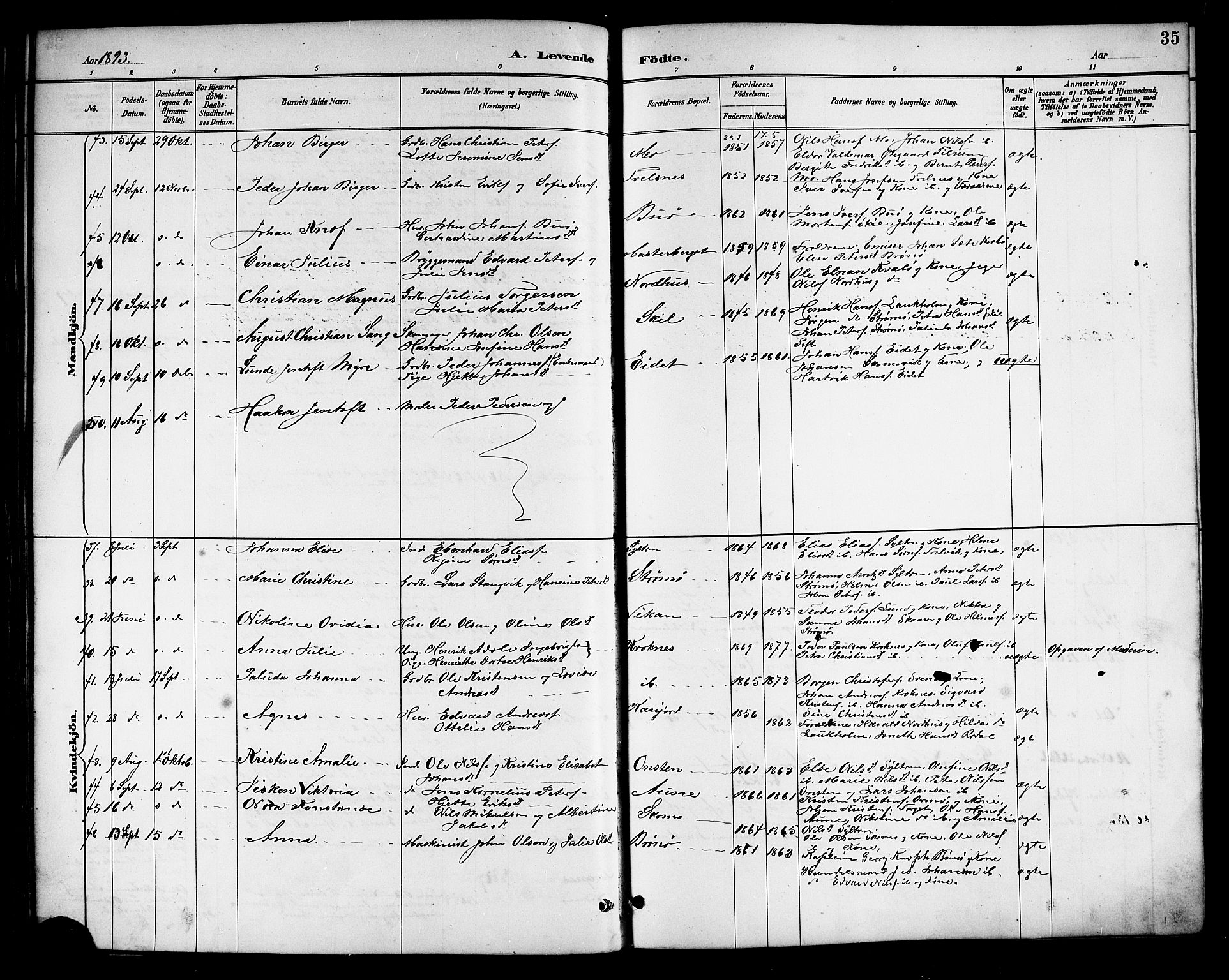 Ministerialprotokoller, klokkerbøker og fødselsregistre - Nordland, SAT/A-1459/813/L0213: Parish register (copy) no. 813C05, 1887-1903, p. 35