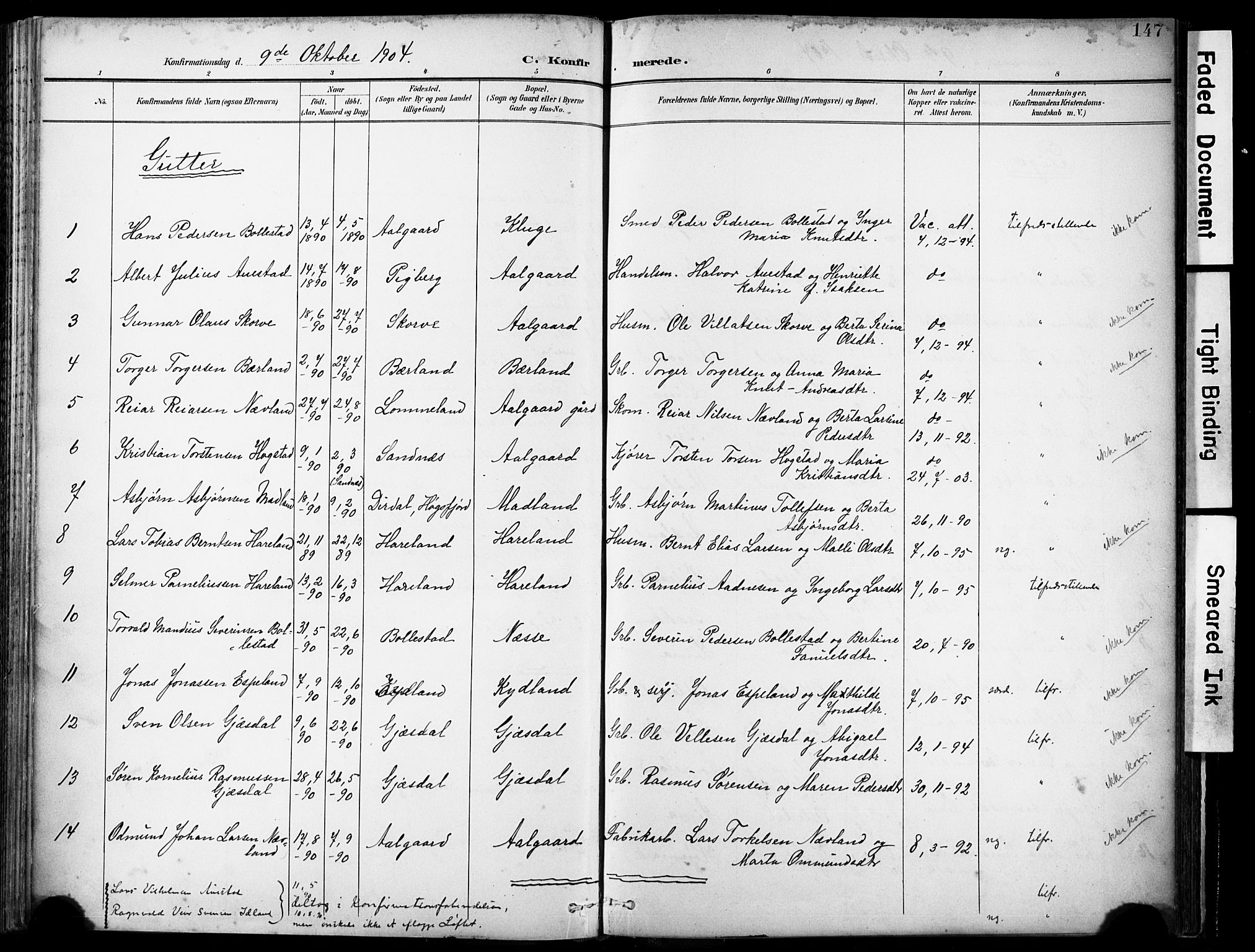 Lye sokneprestkontor, SAST/A-101794/001/30BA/L0012: Parish register (official) no. A 11, 1896-1909, p. 147