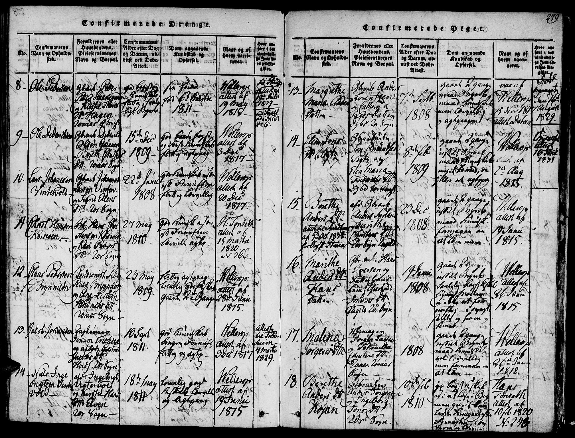 Ministerialprotokoller, klokkerbøker og fødselsregistre - Sør-Trøndelag, AV/SAT-A-1456/681/L0929: Parish register (official) no. 681A07, 1817-1828, p. 279