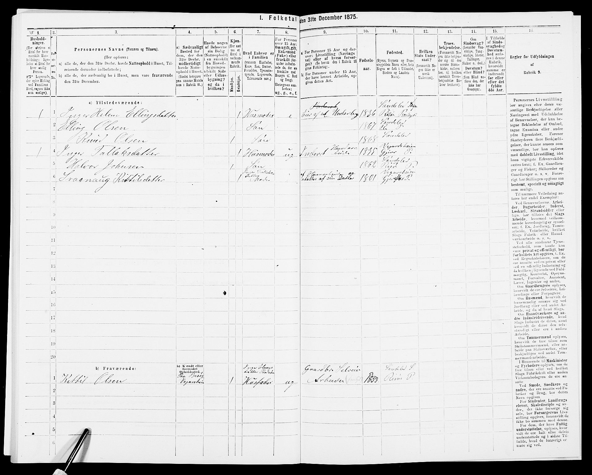 SAK, 1875 census for 0913L Risør/Søndeled, 1875, p. 880