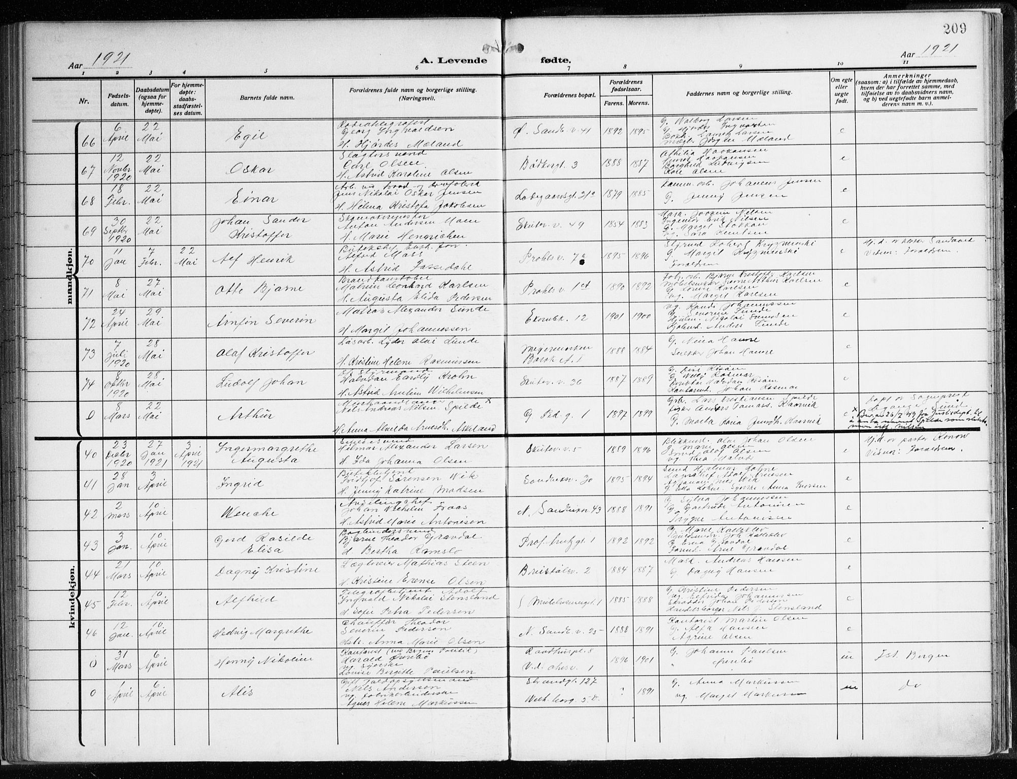 Sandviken Sokneprestembete, AV/SAB-A-77601/H/Ha/L0007: Parish register (official) no. B 4, 1912-1924, p. 209