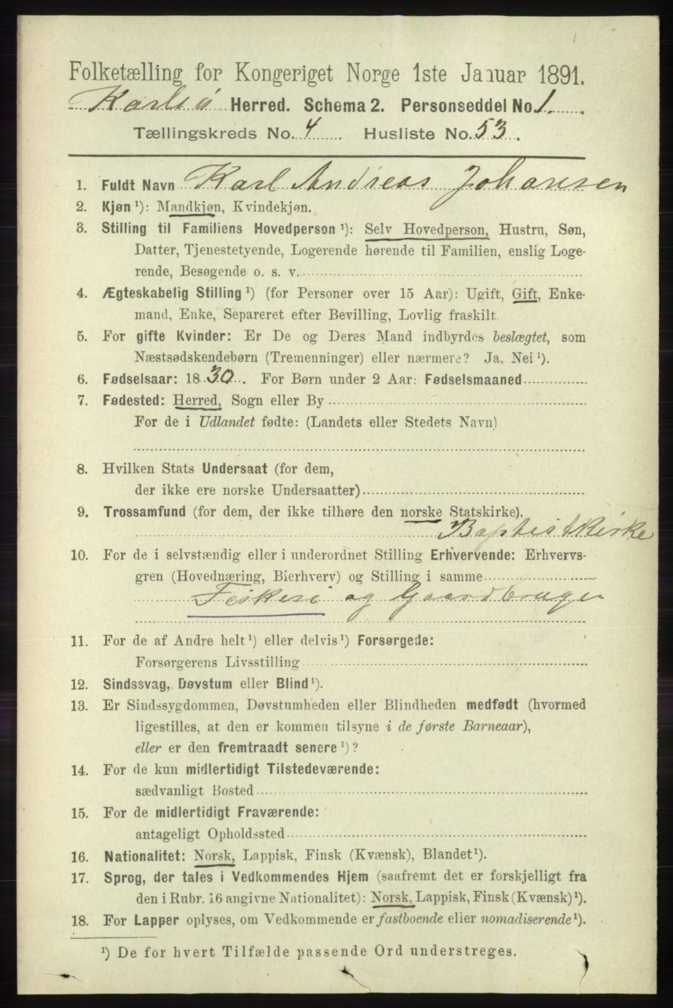 RA, 1891 census for 1936 Karlsøy, 1891, p. 1218