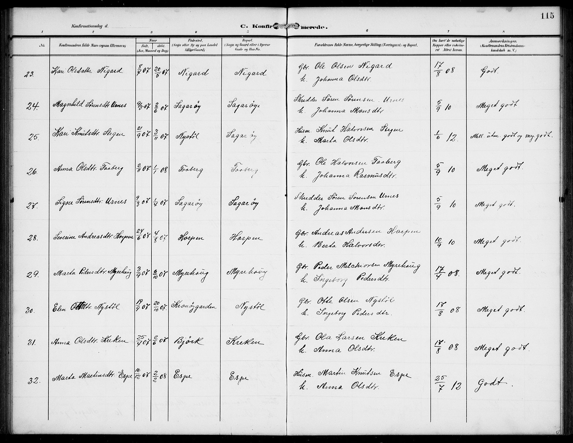 Jostedal sokneprestembete, AV/SAB-A-80601/H/Hab/Haba/L0002: Parish register (copy) no. A 2, 1907-1931, p. 115